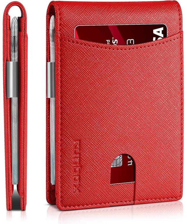 RUNBOX Slim Money Clip Wallets for Men RFID Blocking 11 Card Holder Minimalist Small Leather Bifold Men's Front Pocket Wallet Gift Box