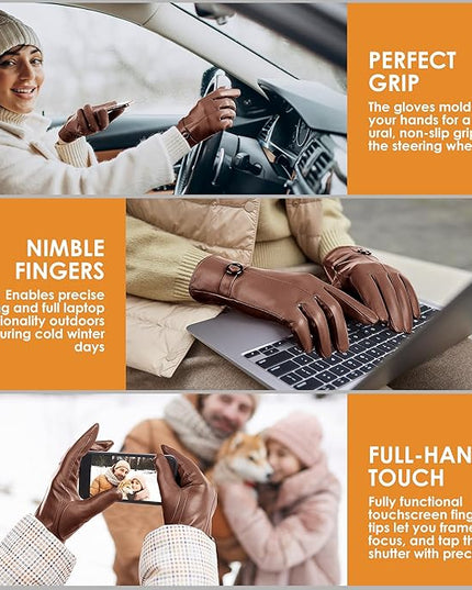 Dsane Womens Winter Leather Gloves Touchscreen Texting Warm Driving Lambskin Gloves for Christmas Gifts