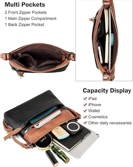 MASINTOR Crossbody Bags for Women, Lightweight Medium Crossbody Purse, Soft Leather Women's Shoulder Handbags with Tassel