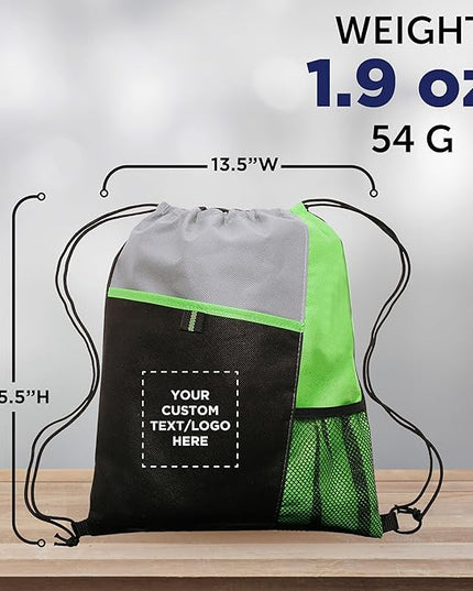 DISCOUNT PROMOS Custom Non-Woven Drawstring Backpacks Set of 10/50/100, Personalized Bulk Pack