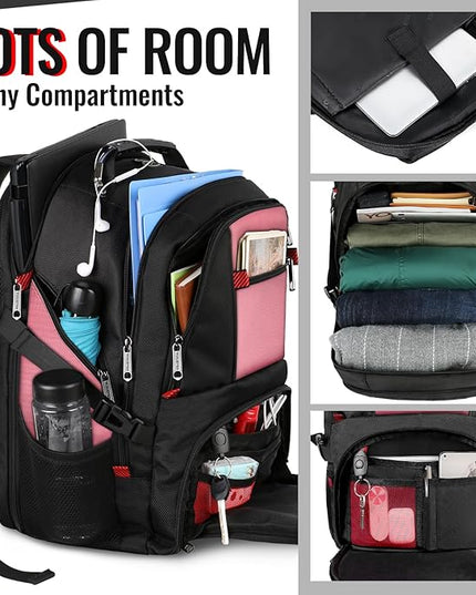YOREPEK Travel Backpack, 50L Laptop Backpacks for Men Women, Water Resistant Airline Approved Bag with USB Charging Port Fits 17 Inch Computer, Pink
