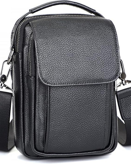 Augus Leather Small Messenger Bag For Men Crossbody Handbag Shoulder Sling Travel Bags for Men Purse Daypack Magnetic Buckle