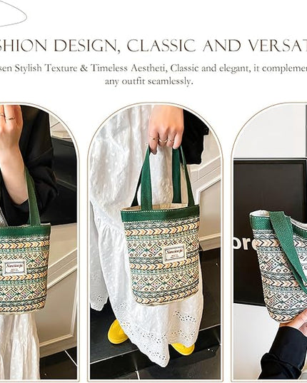 Women Tote Bag,Small Jute Casual Tote's Handbag Embroidered Personalized Bucket Bag,Reusable Grocery Shopping Bags