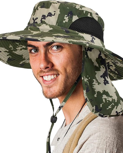 SUN CUBE Wide Brim Sun Hat Men Women, Fishing Hats Sun UV Protection, Mens Hiking Bucket Hat Safari Beach Boonie, UPF 50+