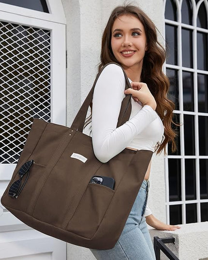 HOMESPON Large Canvas Tote Bag for Women Everything Bag with Pockets and Laptop Sleeve