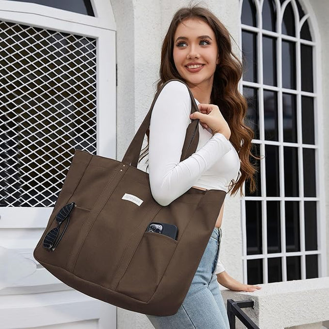 HOMESPON Large Canvas Tote Bag for Women Everything Bag with Pockets and Laptop Sleeve