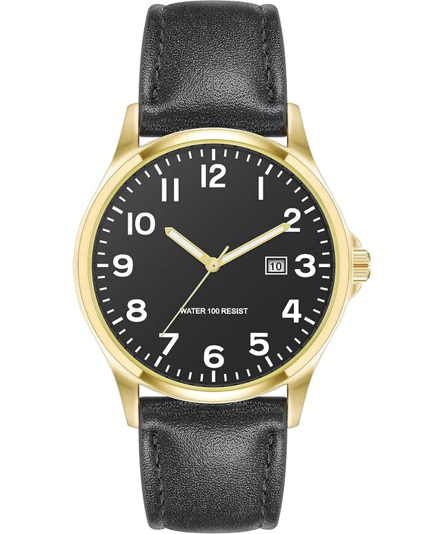Amazon Essentials Men's Easy to Read 42mm Leather Band Analog Watch