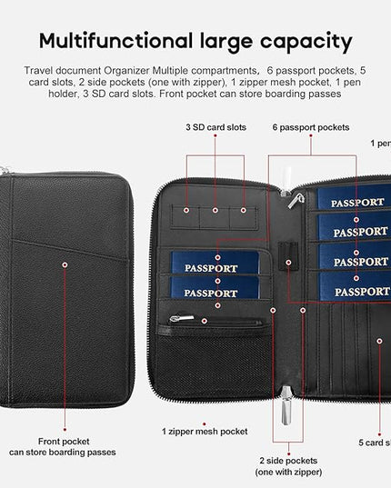 RFID Blocking Family Passport Holder Wallet 6,Premium Leather Travel Document Organizer for Women and Men,Travel Wallet for Credit Card