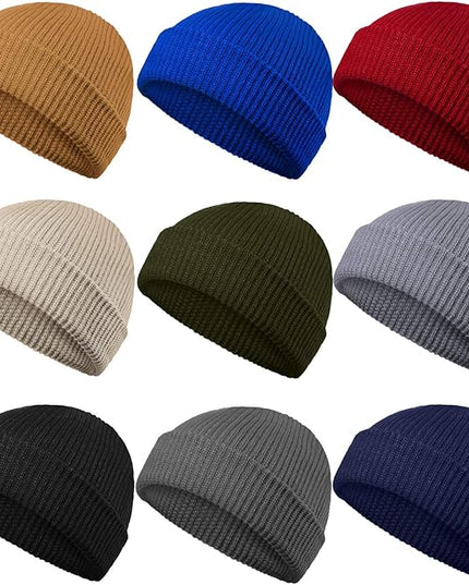 Geyoga 9 Pieces Winter Beanie Hats Trawler Short Beanie Watch Hat Warm Knit Fisherman Skull Cap for Men Women, 9 Colors
