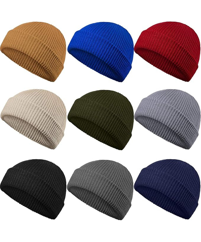 Geyoga 9 Pieces Winter Beanie Hats Trawler Short Beanie Watch Hat Warm Knit Fisherman Skull Cap for Men Women, 9 Colors