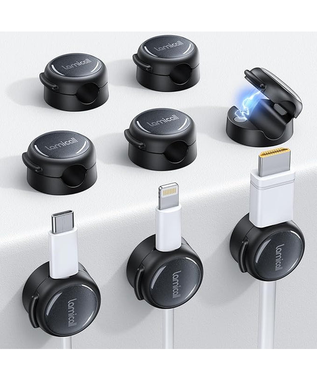 8Pack Magnetic Cord Organizer Cable Clips - Lamicall [Crystal-Clear] Desk Cable Managment for Phone Charging Cord, Adhesive Wire Holder for Home Office Desk Nightstand, Christmas Organizer Accessories