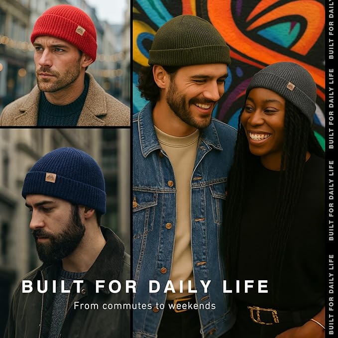 TOP-EX PolarWool™ 100% Merino Wool Fisherman Beanie Hat | Soft Single Layer Warm Short Sailor Trawler Cap for Men Women