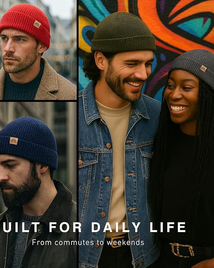 TOP-EX PolarWool™ 100% Merino Wool Fisherman Beanie Hat | Soft Single Layer Warm Short Sailor Trawler Cap for Men Women