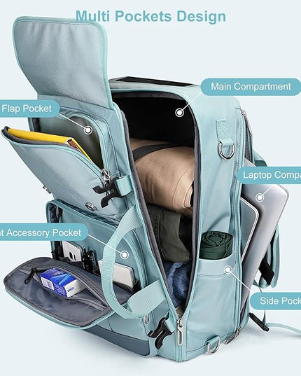 PIJUSHI Travel Backpack for Women Carry on Luggage Backpack Convertible Large Laptop Duffel Bag for Airplanes(PE049 Teal Blue)