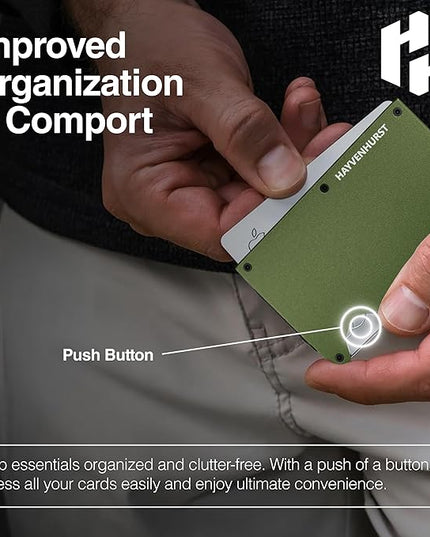 Hayvenhurst Wallet For Men - Reinvented Design Men's Wallet - Slim, Minimalistic & Seamless, Blocks RFID Scanners with a Cash Strap (Matte Olive)