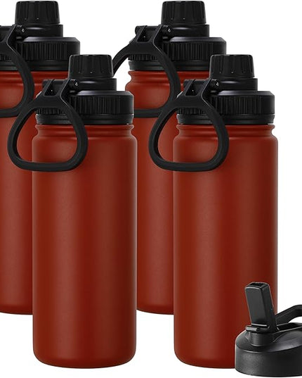 DOMICARE 16 oz Kids Water Bottle for School Stainless Steel Double Wall Vacuum Insulated Water Bottle with Straw lids & Spout Lid, Leakproof BPA Free (Red,4)