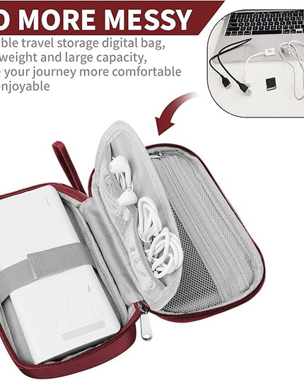Travel Cable Organizer Bag Pouch Electronic Accessories Carry Case Portable Waterproof All-in-One Storage Bag for Cable,Charger, Phone, Hard Drive，SD Card-Wind Red