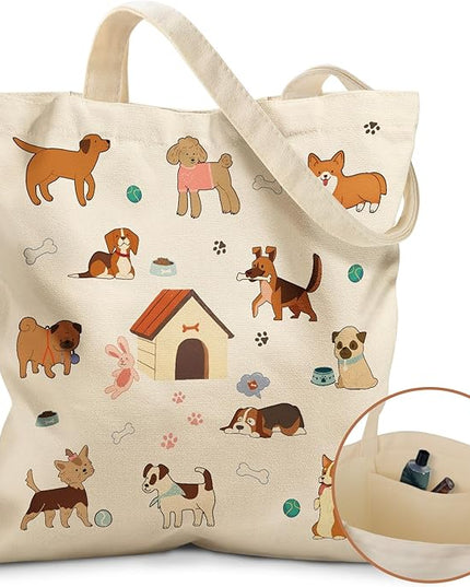 Canvas Tote Bag with Pockets - Aesthetic Reusable Totes for Women Ladies Cute Printed Cloths Canvas Shoulder Bag