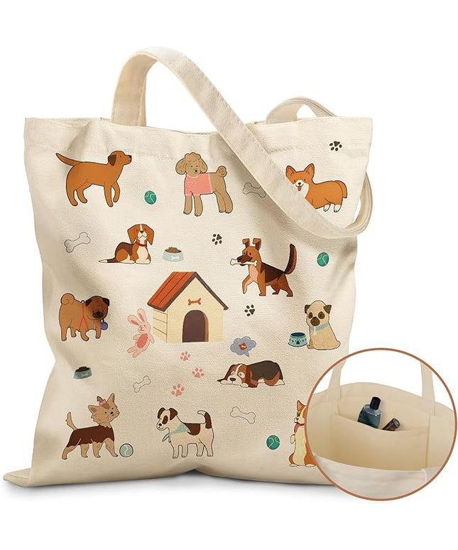 Canvas Tote Bag with Pockets - Aesthetic Reusable Totes for Women Ladies Cute Printed Cloths Canvas Shoulder Bag
