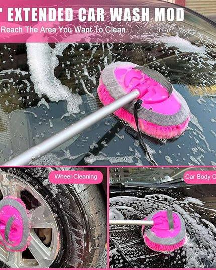 21Pcs Car Wash Kit,62" Car Wash Brush Mop with Long Handle,Car Cleaning Kit,Car Detailing Brush Set,Car Wash Bucket with Filter,Windshield Window Squeegee for Cars RV Truck Boat (Pink)