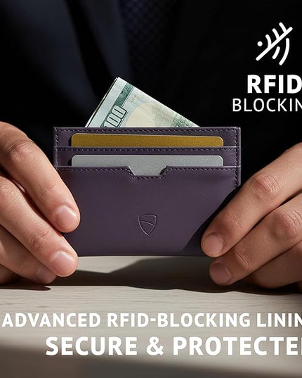 Vaultskin MOORGATE Slim Card Holder - Minimalist Leather Wallet, RFID Blocking Sleeve, Fits Front Pocket, for Men and Women