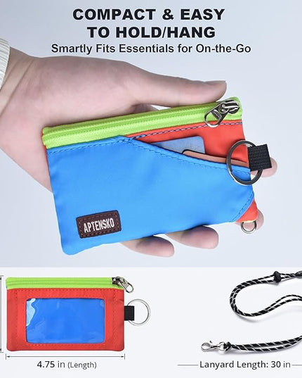 RFID Travel Wallet with Adjustable Lanyard-Zipper Small Wallet with ID Card Holder, Keychain for women&men-Minimalist Slim Waterproof Nylon case for ID, Cash, Key (SkyBlue+BlazingOrange)