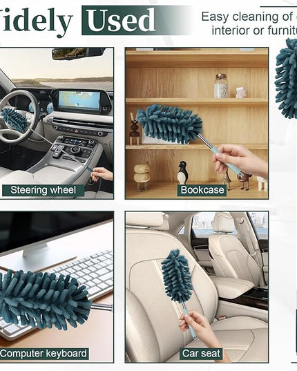 2 PCS Car Interior Duster with Extension Pole, Microfiber Car Dusters with Bendable Head, Cars Duster Exterior&Interior Scratch Free, for Cleaning of Vehicle Details, Offices, Window(Nude Blue)