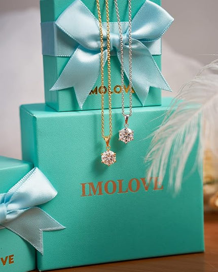 IMOLOVE Moissanite Solitaire Pendant Necklaces for Women Sterling Silver with 18K White Gold Plated 1-3 Carat D Color VVS1 Clarity Mossanite Jewelry for Women