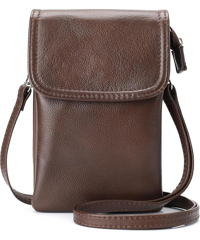 befen Genuine Leather Small Crossbody Bags for Women Cell Phone Bag Cross Body Purses,Silver Zipper