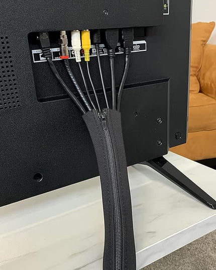 Zipper Cable Sleeve by Wrap-It Storage - 36" x 4" (2-Pack) Black - Cord Organizer and Cable Protector for Desk, Computer, TV Cord Management to Hide and Cover Wire and Extension Cables