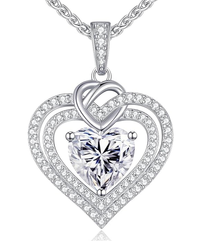 OOBEE Moissanite Heart Necklaces for Women, 1- 4 Carat Moissanite 925 Sterling Silver Gold Plating Fine Women Necklace，Ideal Anniversary Birthday Christmas Valentine Mothers Day Jewelry Gifts for Mom Wife Her Girlfriend