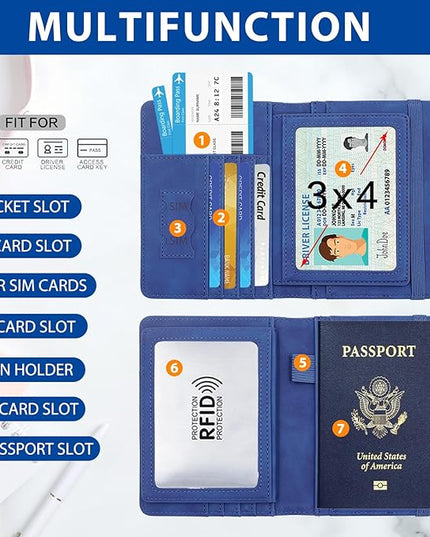 Melsbrinna Rfid Passport Holder for Travel women/Men, Cute Passport Wallet Rfid Blocking Card Slots, Rfid Passport Cover/CaseTravel Wallet, Passport Book Holder (1, Blue5)