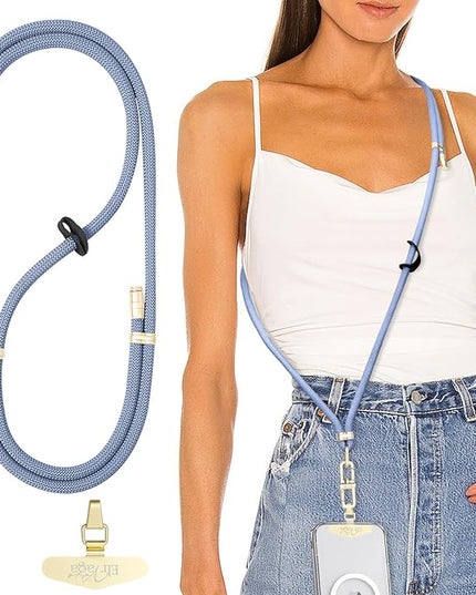 Adjustable Anti-Theft Phone Lanyard Neck & Crossbody Strap with 0.2mm Metal Tab & Comfort-Fit 8mm Rope (Fog Blue)