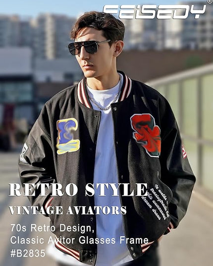 FEISEDY Retro Square Aviator Sunglasses Women Men 70s Vintage Trendy Plastic Frame Sun Glasses B2835