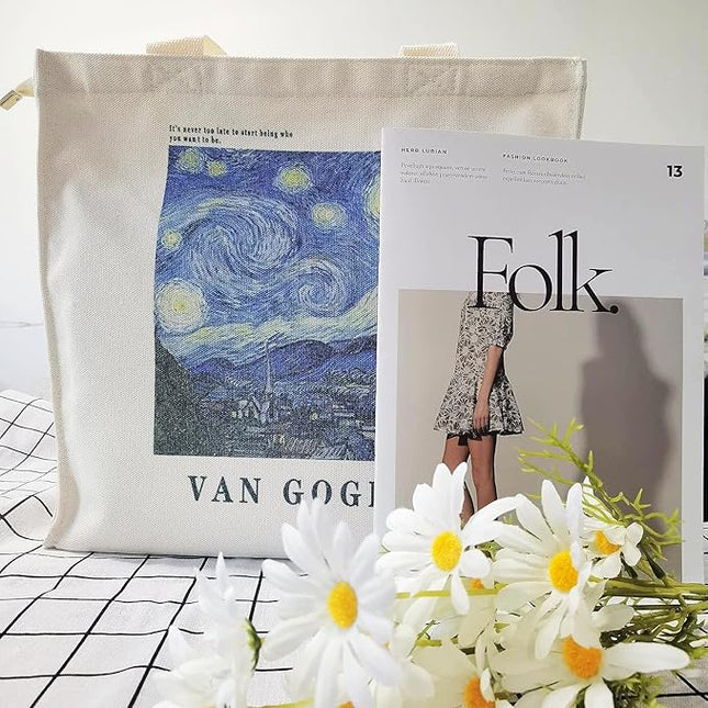 BROADREAM Aesthetic Canvas Tote Bag for Women, Vintage Reusable Book Tote Bag with Inner Zipper Pocket