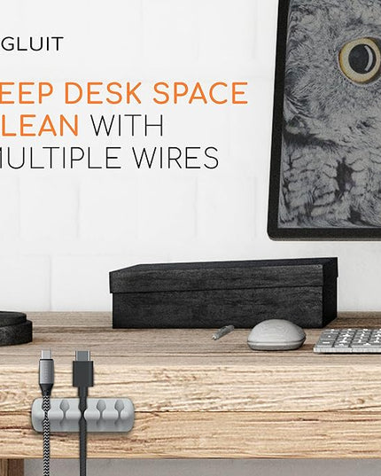 GLUIT Adhesive Desktop Cable Organizer Versatile Cord Holders Wire Clips and Cable Holder Cord Organizer for Desk Table Accessories Office Spaces New Grey 5 Pack