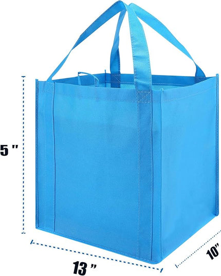 NERUB Set of 10 Reusable Grocery Bags Heavy Duty Shopping Bags Large Grocery Totes with Reinforced Bottom Super Sturdy Handles Washable, Blue