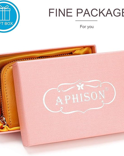 APHISON RFID Credit Card Holder Zipper Card Case Keychain Small Wallet for Women 1927 DARK-YELLOW