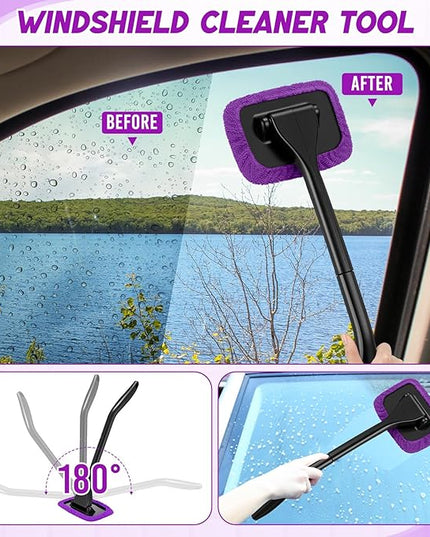 16 Pcs Windshield Cleaner Tool, Car Cleaning Kit with Various Detailing Brushes Set Spray Bottle Cleaner Towel Cleaning Gel Accessories Car Interior Detailing Kit for Windows Vents(Purple)