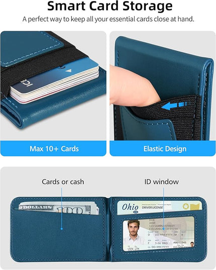 For Magsafe Wallet Stand, Strongest Magnetic Phone Wallet, Leather Magnetic Card Holder Wallet for iPhone 17/16/15/14/13/12 Series, ID Window, 4 Card Slots, Hold 10 Cards, RFID Blocking, Blue