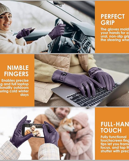 Dsane Womens Winter Leather Gloves Touchscreen Texting Warm Driving Lambskin Gloves for Christmas Gifts