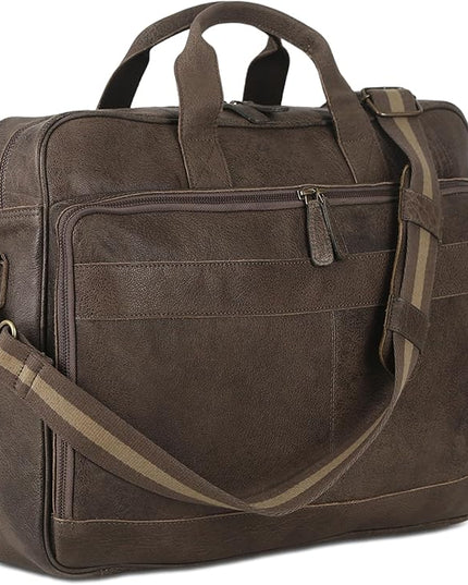 Leather briefcase 18 Inch Laptop Messenger Bags for Men and Women Best Office briefcase Satchel Bag (Grey)