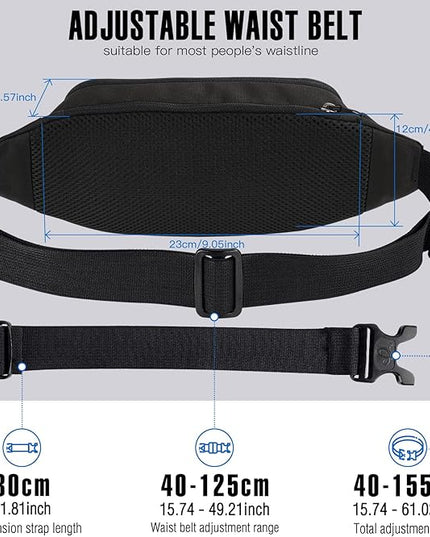 WATERFLY Fanny Pack Waist Bag: Small Hip Pouch Bum Bag Fannie Pack Phanny Fannypack Waistpack Bumbag Beltbag Sport Slim Fashionable for Jogging Hiking Hiker Woman Man