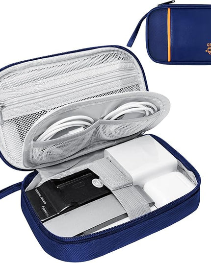 Travel Cable Organizer Bag Pouch Electronic Accessories Carry Case Portable Waterproof All-in-One Storage Bag for Cable,Charger, Phone, Hard Drive，SD Card-Navy Blue