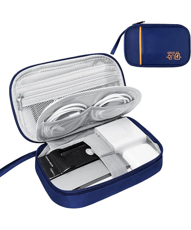 Travel Cable Organizer Bag Pouch Electronic Accessories Carry Case Portable Waterproof All-in-One Storage Bag for Cable,Charger, Phone, Hard Drive，SD Card-Navy Blue