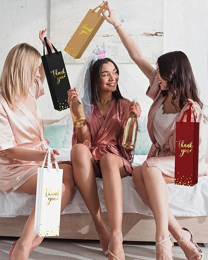 Ctosree 30 Pcs Wine Bottle Gift Bag with Handle 4.3x3.5x13.7 Liquor Paper Bag for Thank You Favor Gold Foil Kraft Whiskey Tote Carrier for Wedding Birthday Bridal Valentine's day Party(5 Colors)