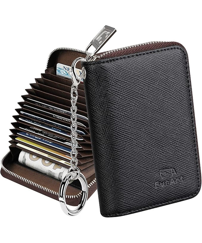 FurArt Zipper Wallet Women, RFID Blocking Credit Card Wallet, Business Card Holder, Compact Size KeyChain Wallet