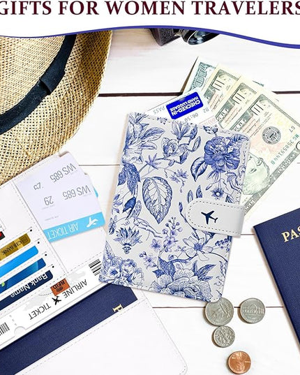 COSHAYSOO Personalized RFID Passport Holder for Travel Women Passports Cover Case Air Essentials Airplane Flight Accessories Airline Plane Flying Must Haves Christmas Gifts for Woman Travelers Blue