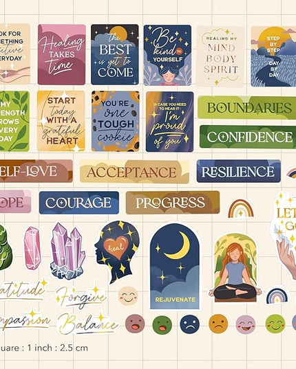 Navy Peony Healing Journey Vision Board Stickers (41 Pieces) - Self-Care, Spiritual Goal Setting Stickers for Planners, Journals, Scrapbooks