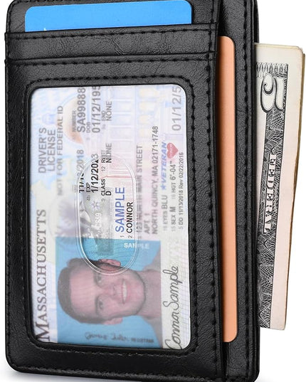 Buffway Slim Minimalist Front Pocket RFID Blocking Leather Wallets for Men and Women - Alaska Black